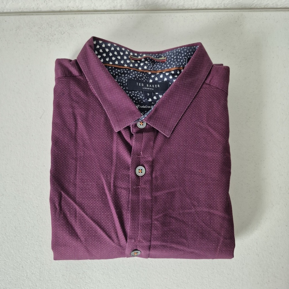 Ted Baker London Shirt Mens 3 Burgundy Long Sleeve Button Up Flip Cuff